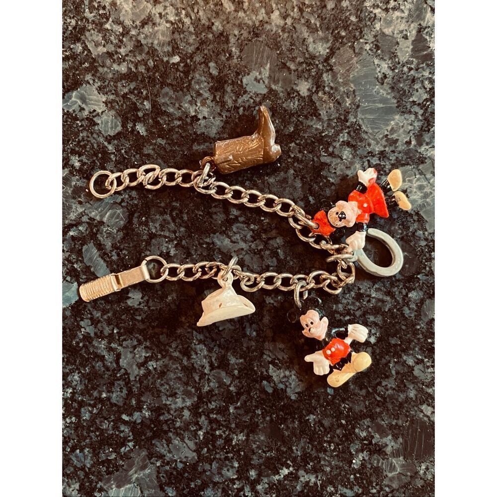 Vintage 1980s Disney Charm Gold Bracelet Mickey Mouse Minnie Cowboy